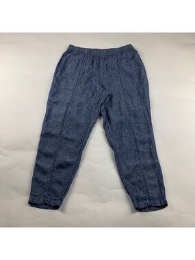 Old Navy Blue Chambray Linen Blend High Rise Slim Leg Ankle Pant L